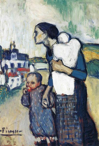 Pablo Picasso Oil Painting The Mother Leading Two Children